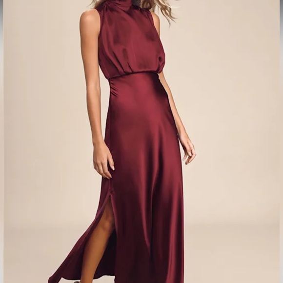 LULUS Classic Elegance Wine Satin Maxi Dress size Large - Picture 4 of 6